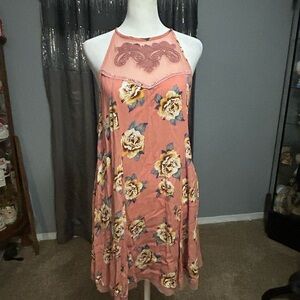 Blue Rain Peach Floral Mini Dress